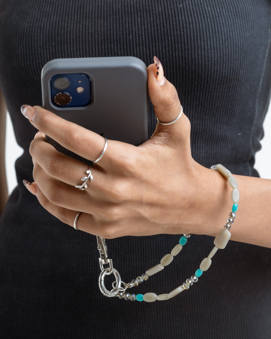 Grey Glass Beads Wrist Phone Chain / Bag Charm