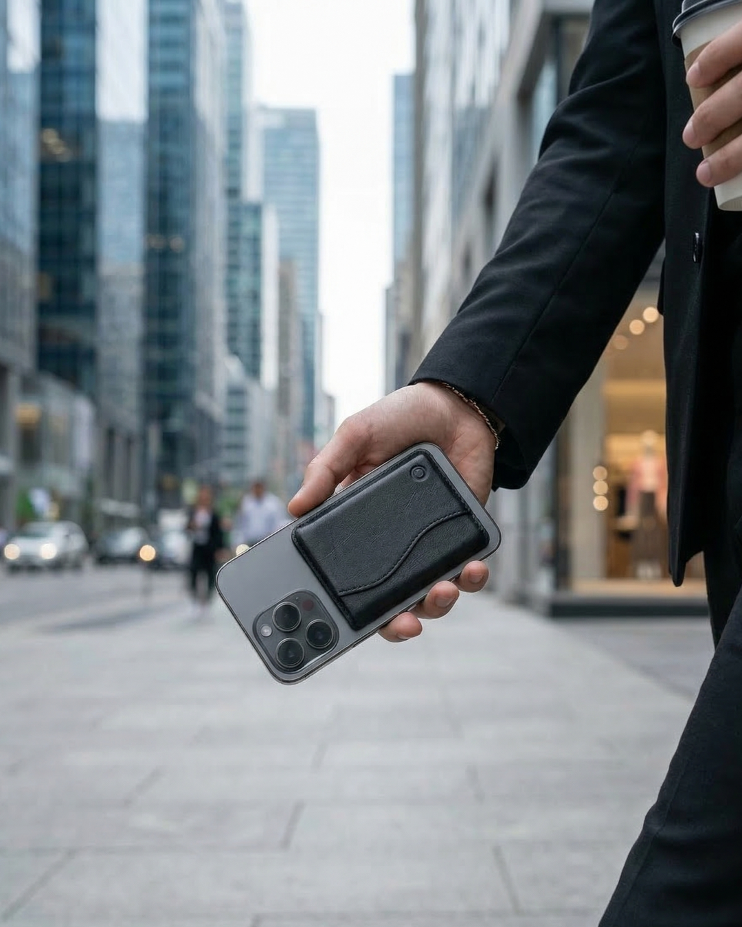 Black Magsafe Card Wallet for Phone Lanyard