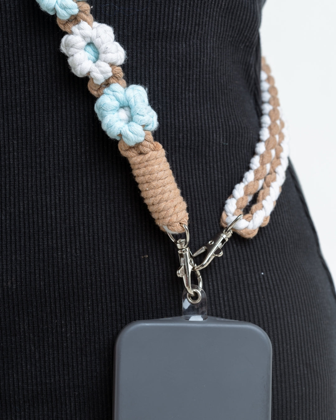 Pearl Multicolour Beaded Bra Straps & Pastel Blue Crochet Phone Chain Bundle