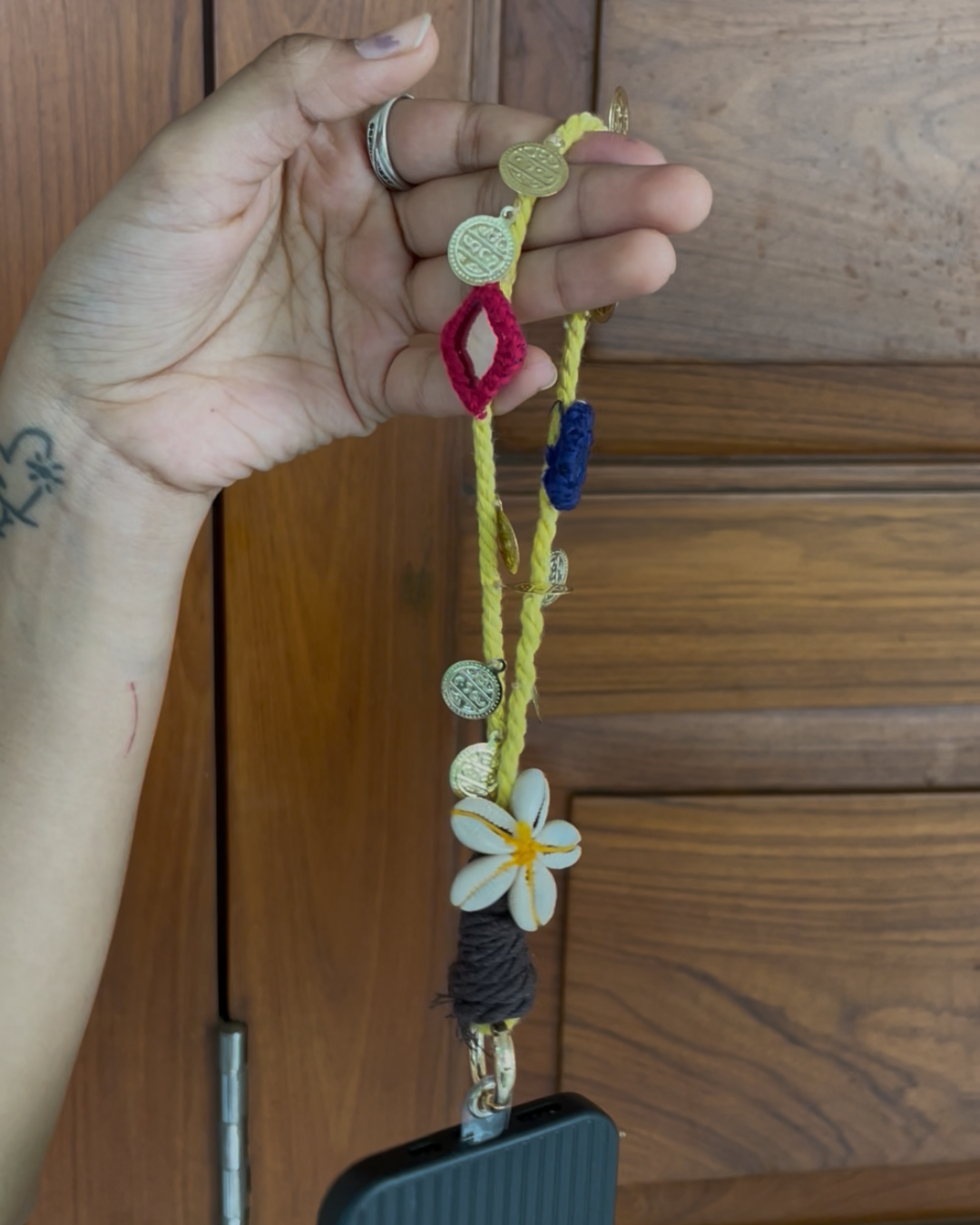 Yellow Boho Wrist Phone Chain - 2 in 1 OddEven Accessory