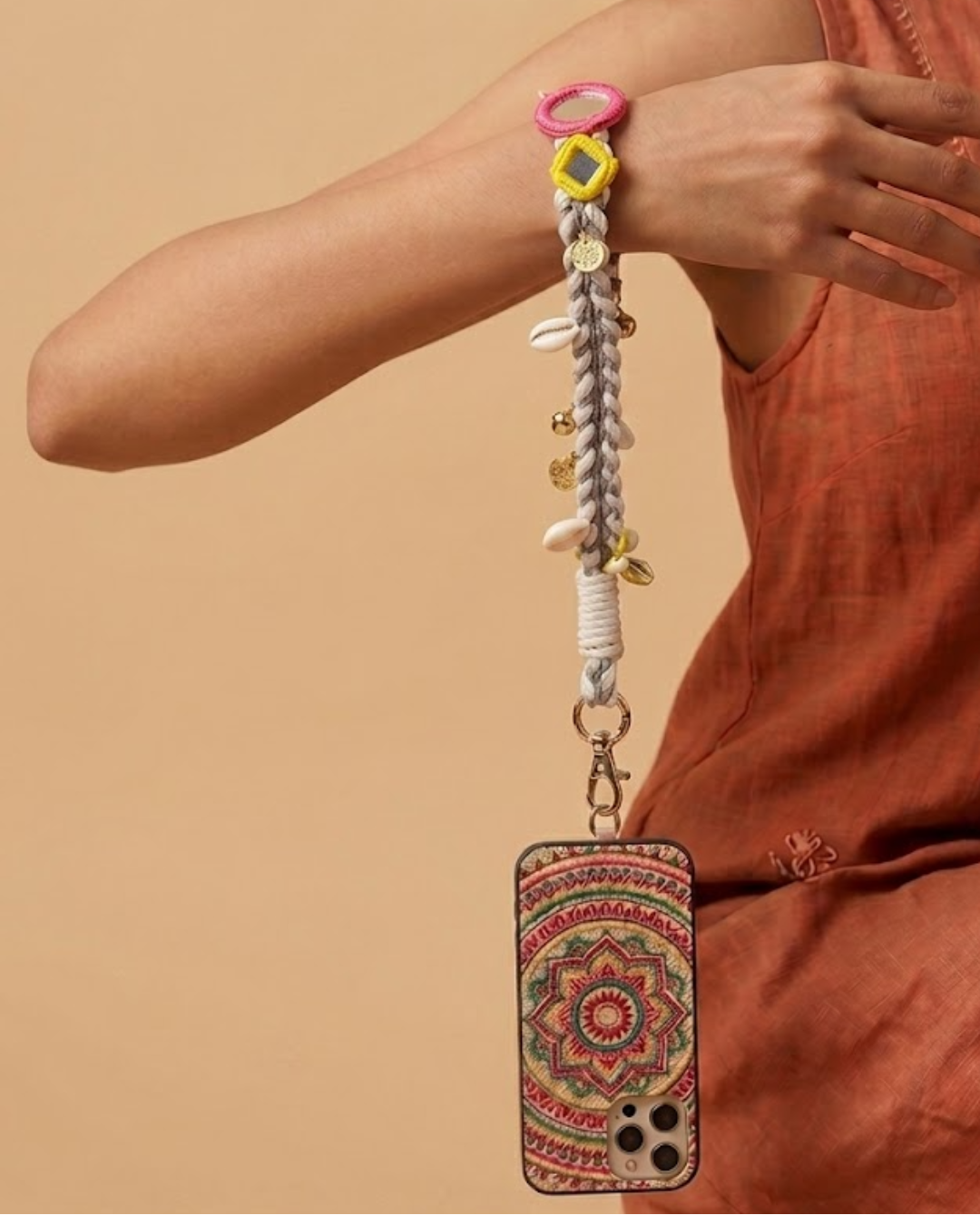Grey Boho Mirror Wrist Phone Chain