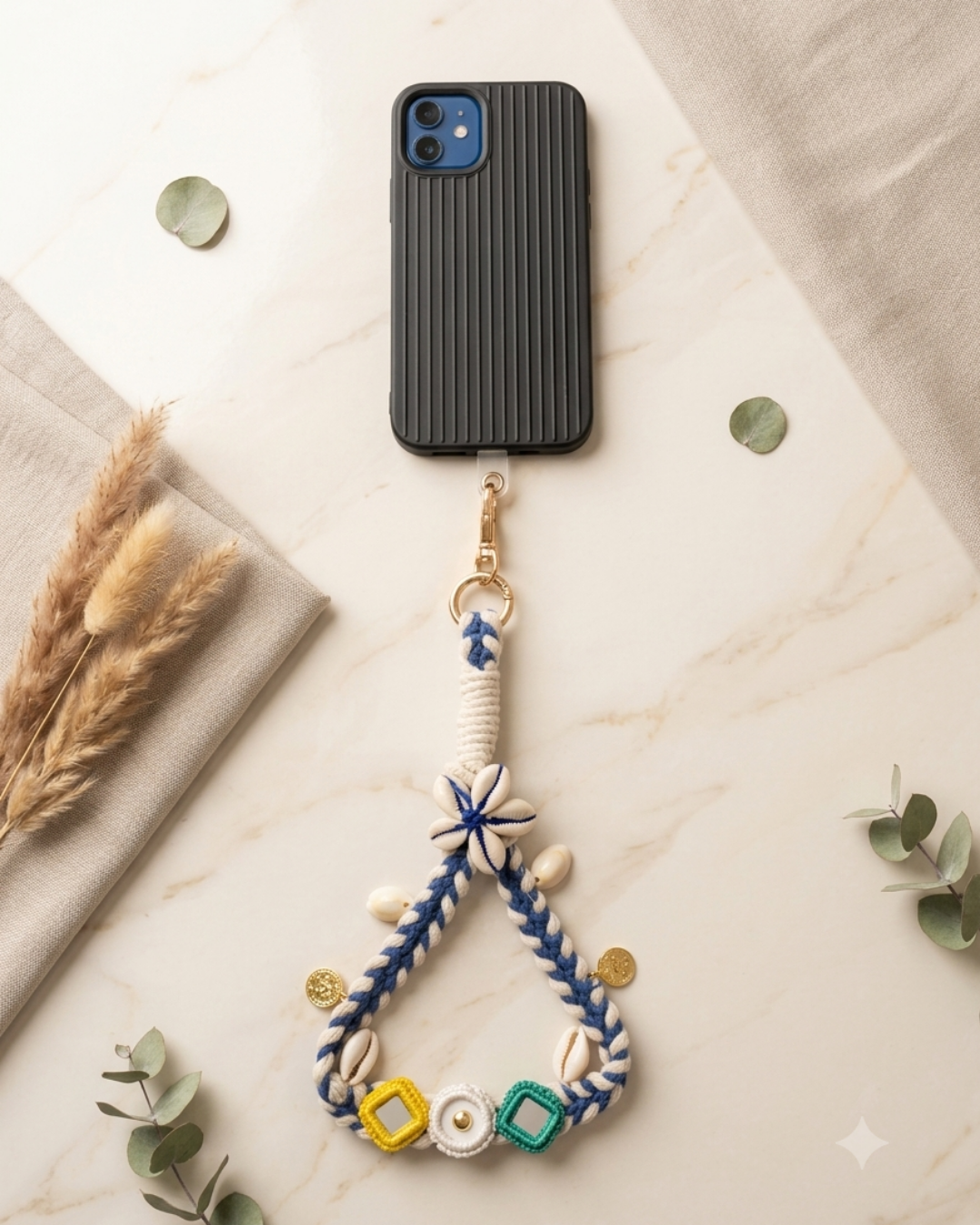 Blue Boho Mirror Wrist Phone Chain