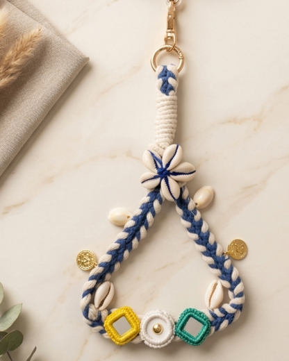 Blue Boho Mirror Wrist Phone Chain
