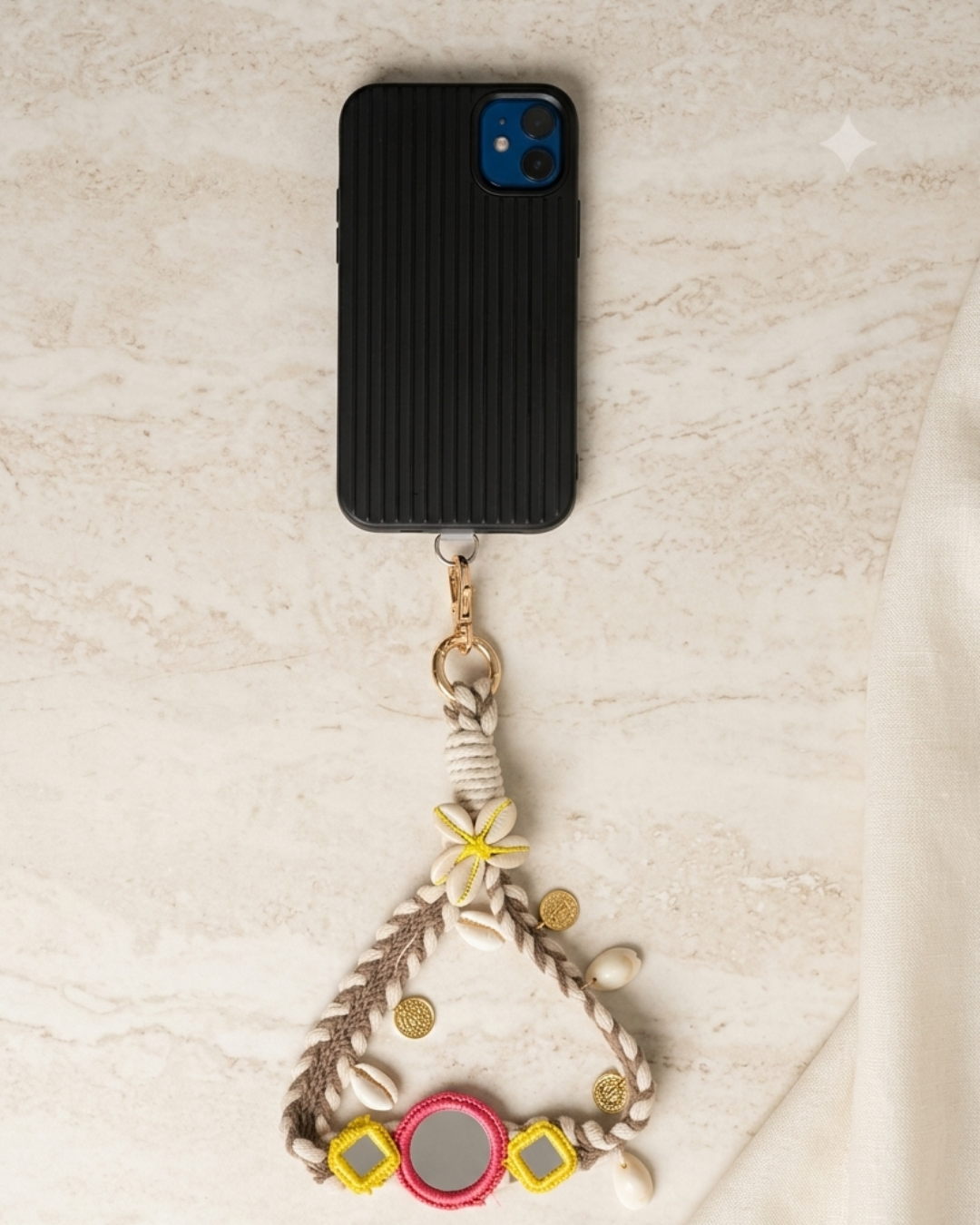 Grey Boho Mirror Wrist Phone Chain