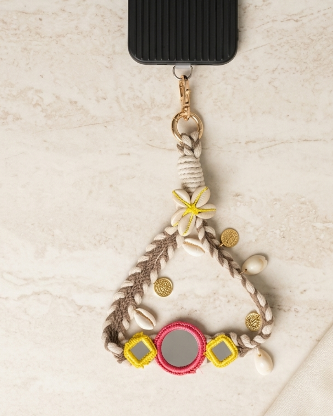 Grey Boho Mirror Wrist Phone Chain