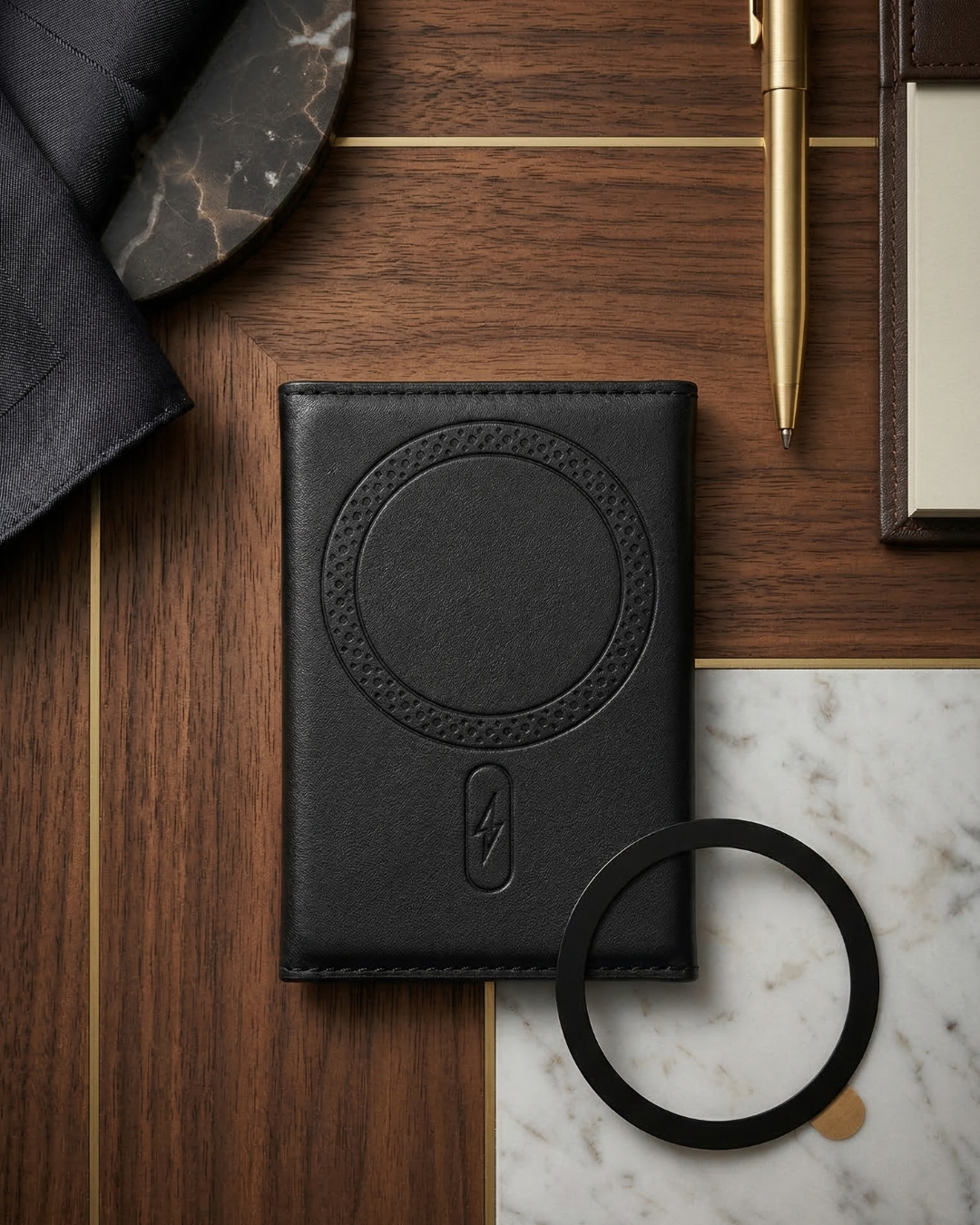 Black Magsafe Card Wallet for Phone Lanyard