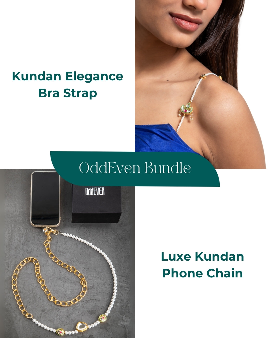 Kundan Elegance Beaded Bra Straps +  Luxe Kundan Phone Chain (Bundle)