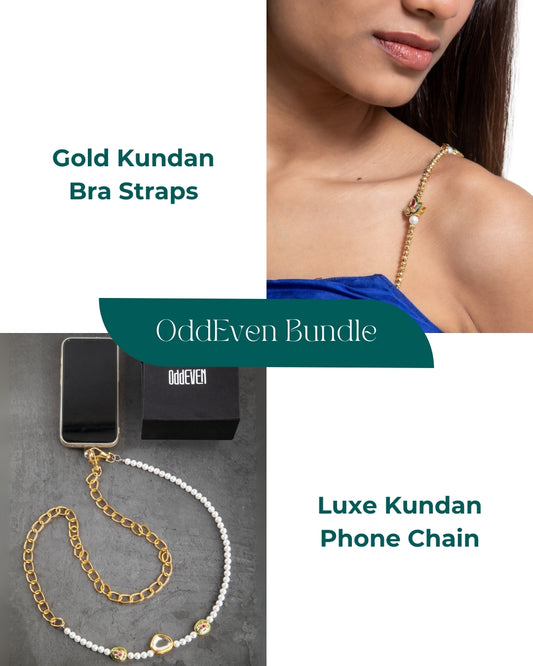 Gold Kundan Beaded Bra Straps +  Luxe Kundan Phone Chain (Bundle)