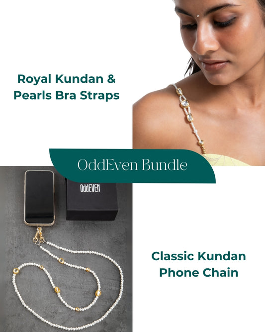 Royal Kundan & Pearls Beaded Bra Straps + Classic Kundan & Pearls Blend Phone Chain (Bundle)