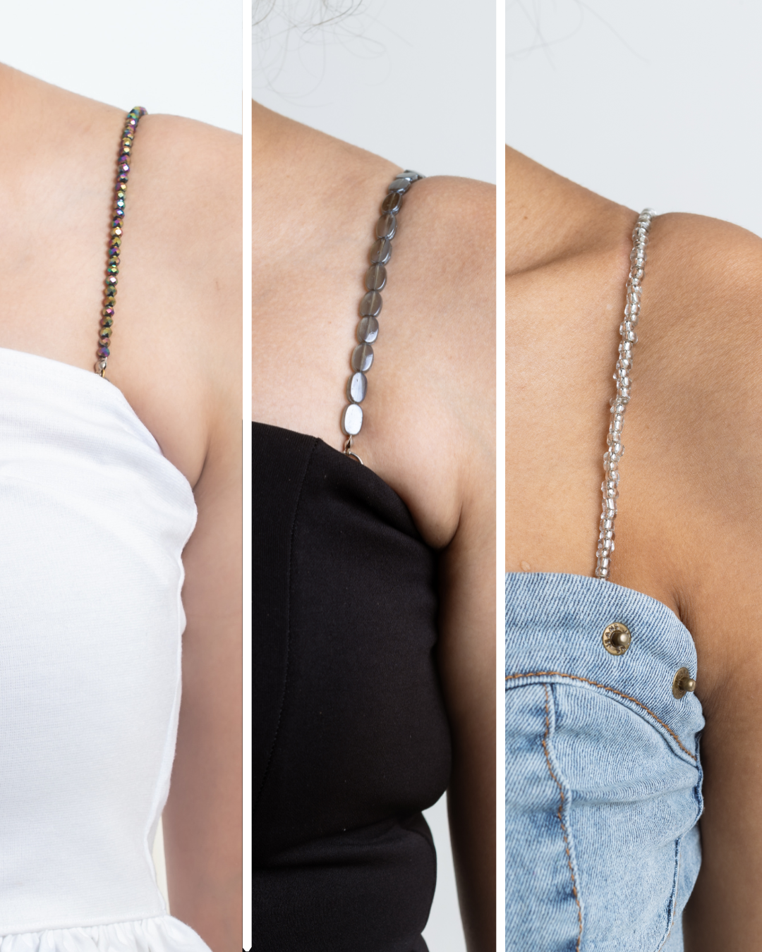 Peach, Black Transparent & Pearl Beaded Bra Straps Bundle