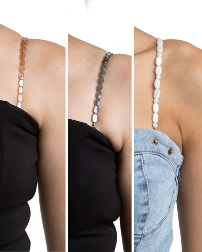 Peach, Black Transparent & Pearl Beaded Bra Straps Bundle