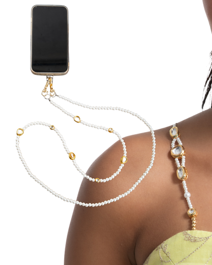 Royal Kundan & Pearls Beaded Bra Straps & Classic Kundan & Pearls Blend Phone Chain (Bundle)