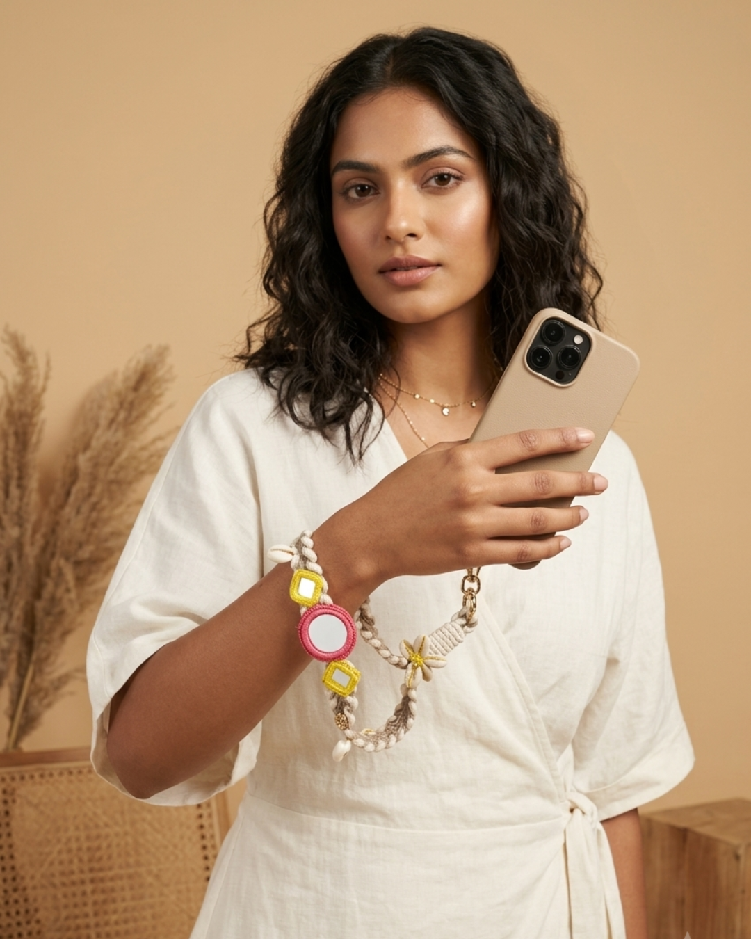 Grey Boho Mirror Wrist Phone Chain