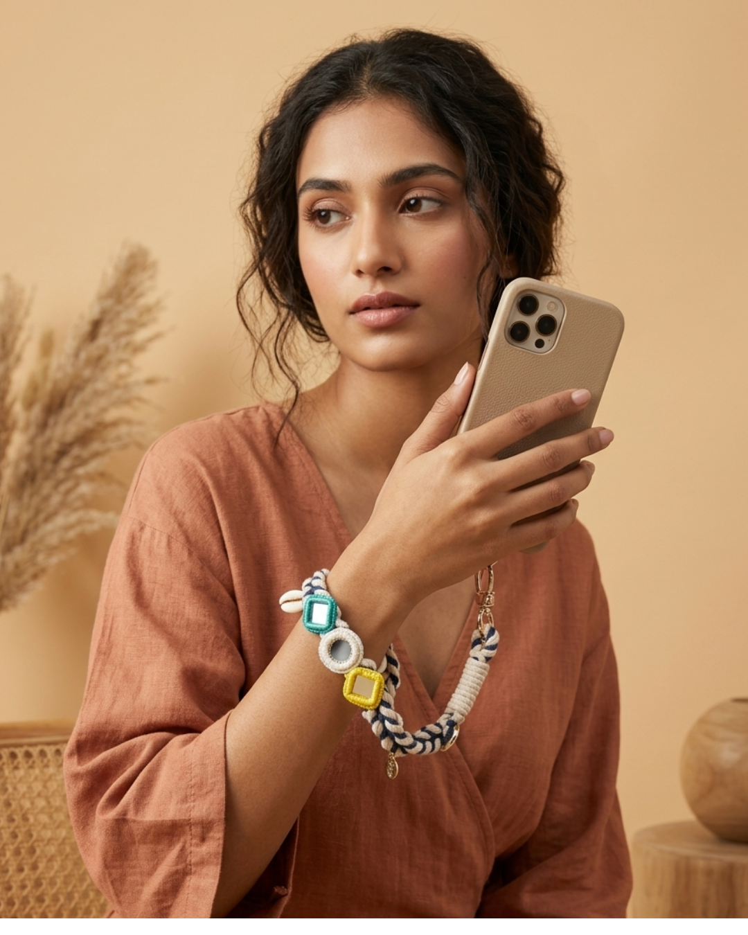 Blue Boho Mirror Wrist Phone Chain