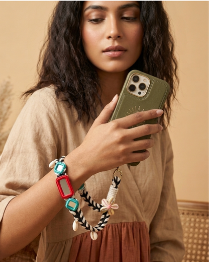 Black Boho Mirror Wrist Phone Chain